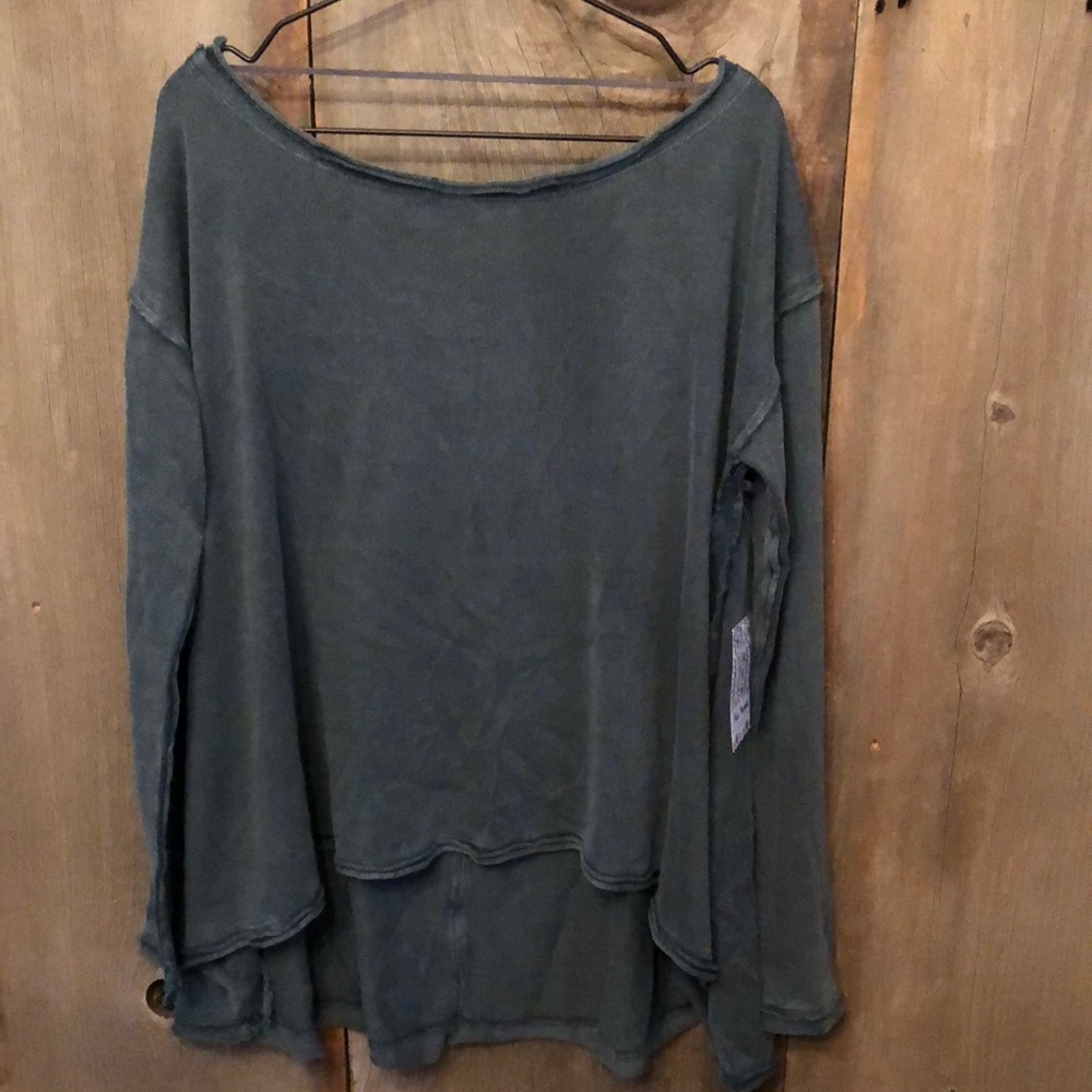 Free People We The Free Green Low Back Oversized Lightweight Sweatshirt XS
